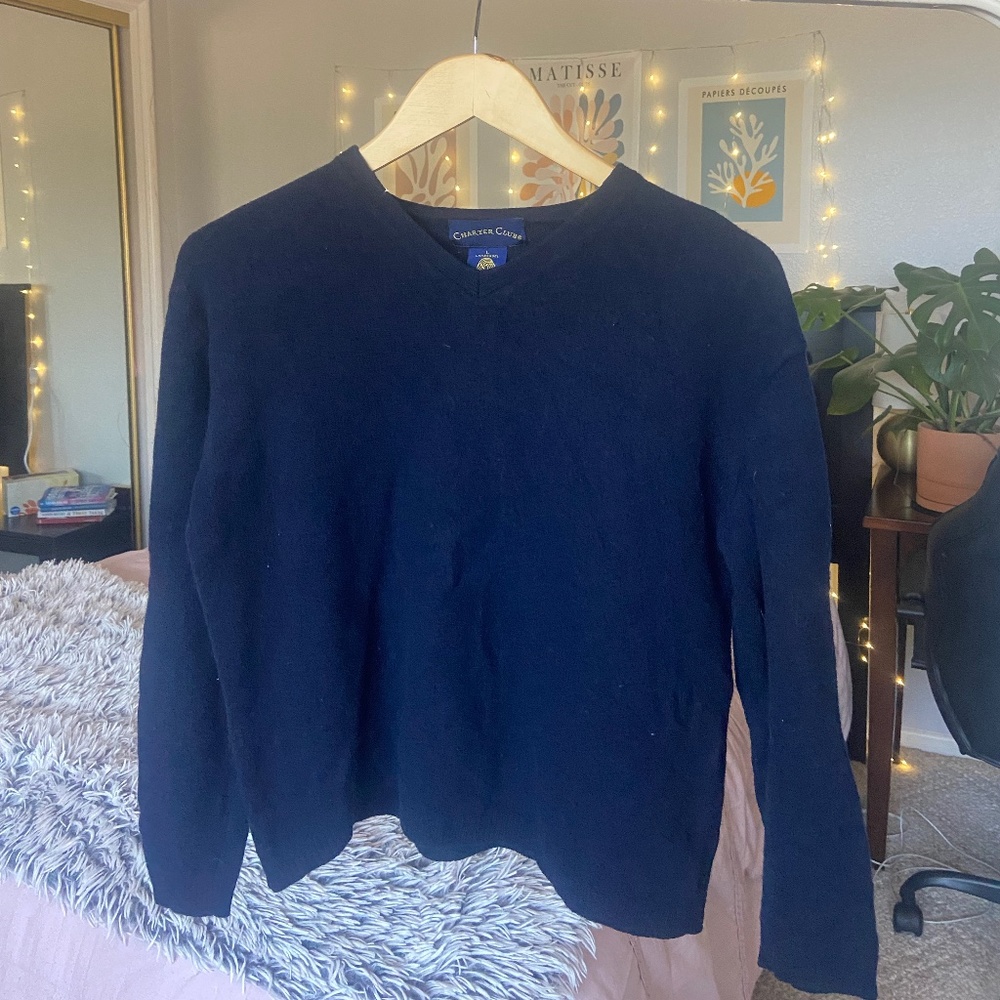 Navy Blue Charterclub Lambswool v-neck sweater.